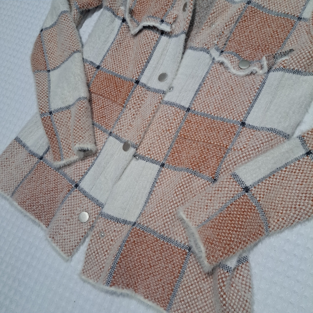 Rachel Zoe Orange and Beige Plaid Shacket - Picture 3 of 5